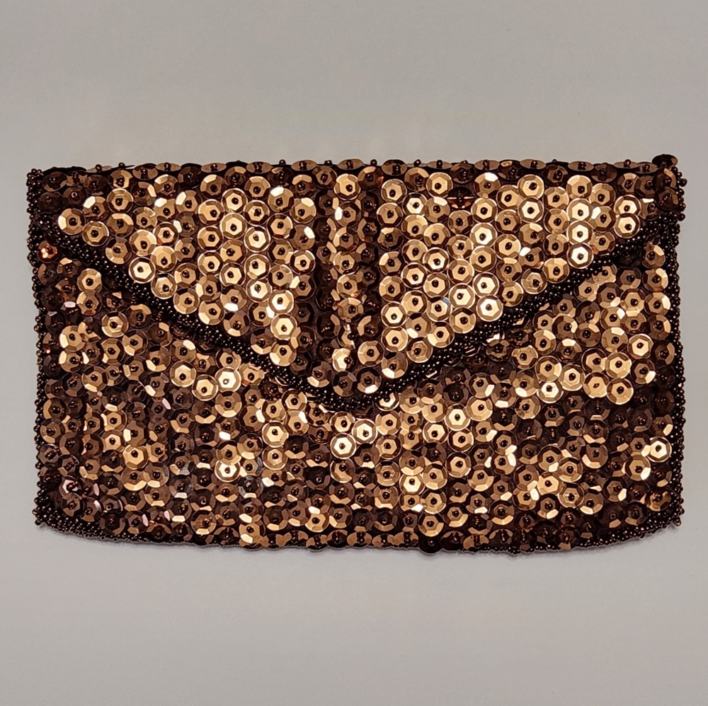Vintage Walborg Beaded Sequin Chocolate Brown Clutch Bag
